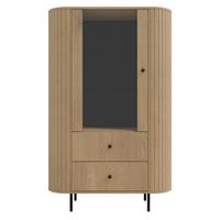 VITRINE Halay Eiche Cremona, 1 Tür & 2 Schubladen Moderne Rillenstruktur, mit runden Kanten - Eichefarben/Schwarz, Holzwerkstoff/Metall (97.4/155/42.3cm) - AX Living