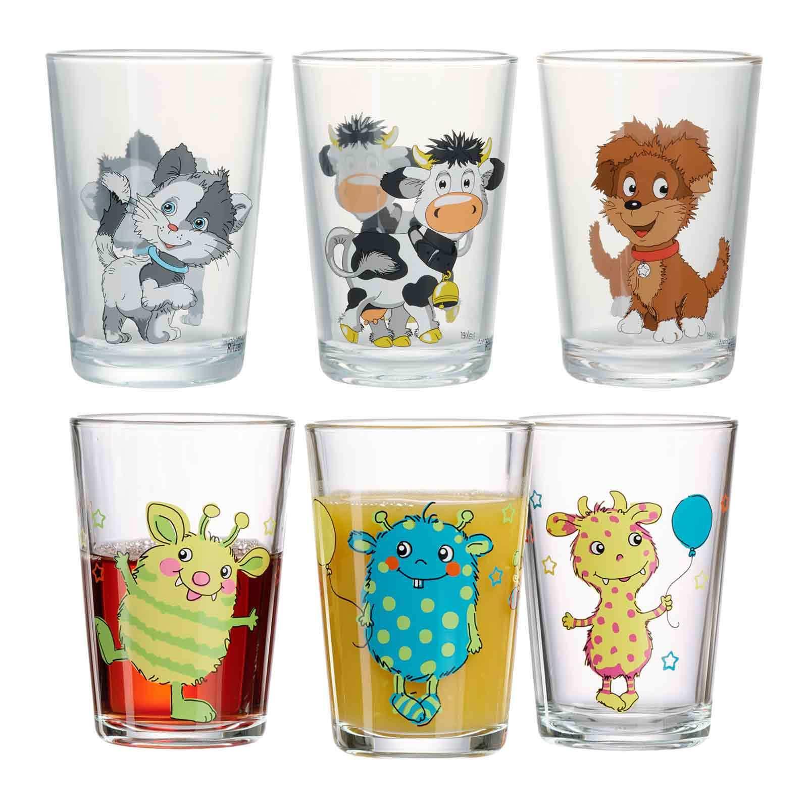 KINDERGLÄSER Hoftiere und Monsterchen bunt 205 ml 6-tlg. - Multicolor, Glas (0.205L) - Ritzenhoff Breker