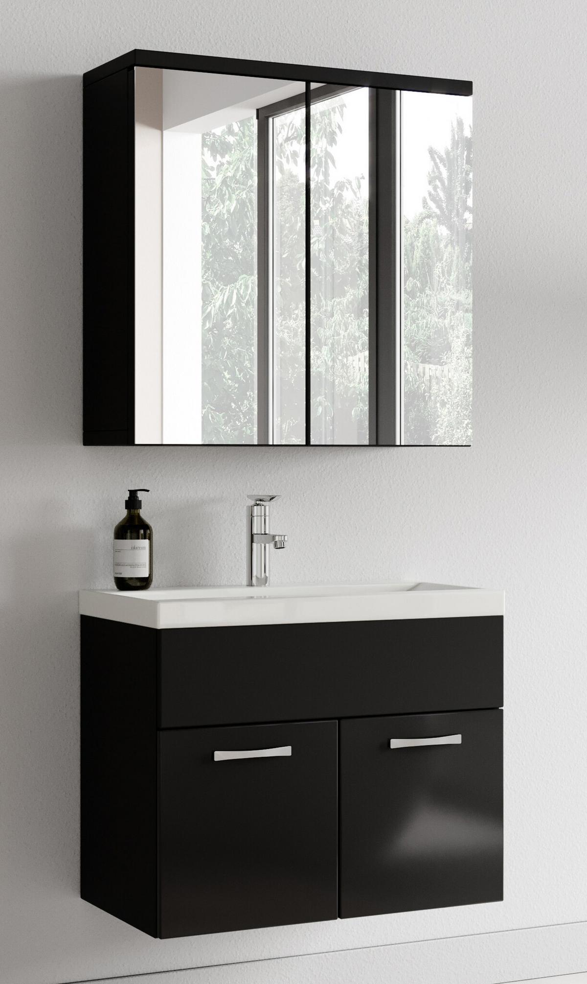 BADMÖBEL-SET Montreal 3 Teile Schwarz Hochglanz - 60 x 35 x 51 cm - Schwarz, Holz (60/53/35cm) - Badplaats