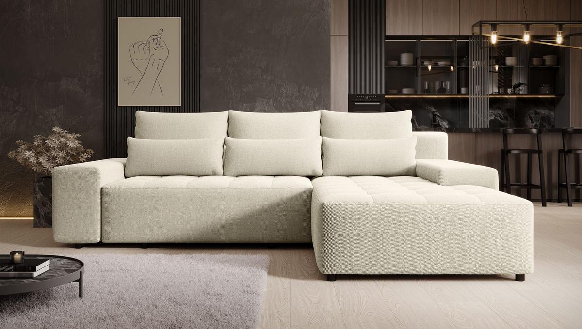 ECKSOFA Neluro Hellbeige Chenille wasserabweisend - Ecru/Schwarz, Kunststoff/Textil (268/184cm) - Selsey