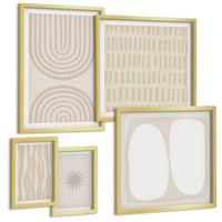 BILDER SET 5er Set - 50x50 cm & 20x30 cm & 40x60 cm Goldrahmen - Abstrakte Boho-Musterformen - Goldfarben, Kunststoff (40/60cm) - TULUP