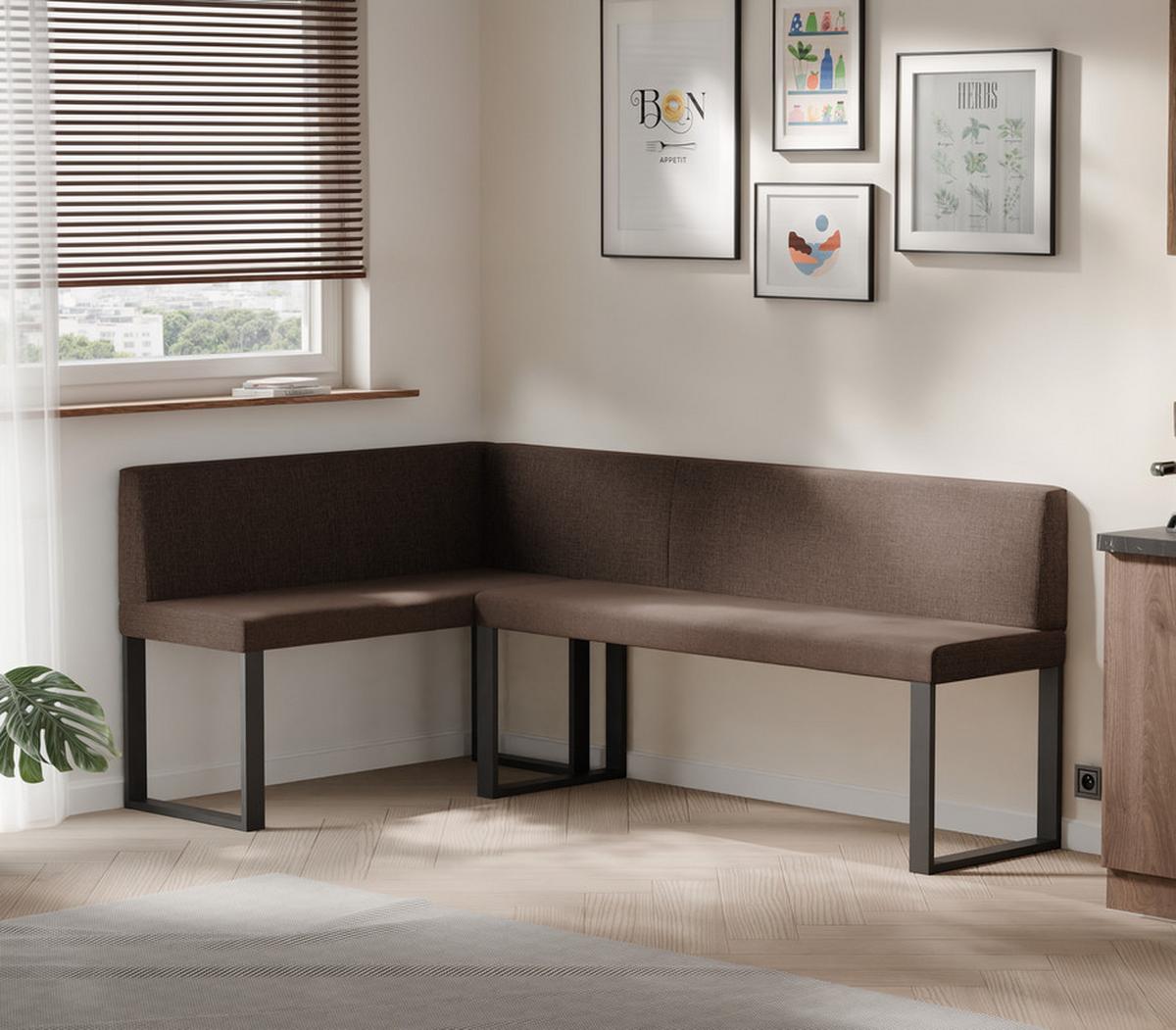 ECKBANK links SANA U Webstoff glatt, 142/196 cm Braun - Braun, Textil/Metall (142/196cm) - Idohome