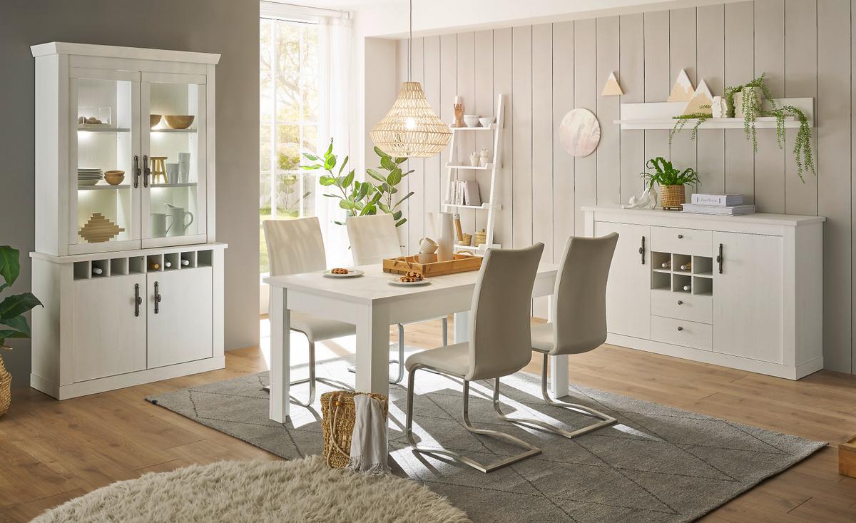 SIDEBOARD weiß Pinie Landhaus, hohe Kommode 166 x 100 cm, Soft-Close-Funktion - Weiß, Holzwerkstoff/Kunststoff (169/104/45cm) - Furn.Design