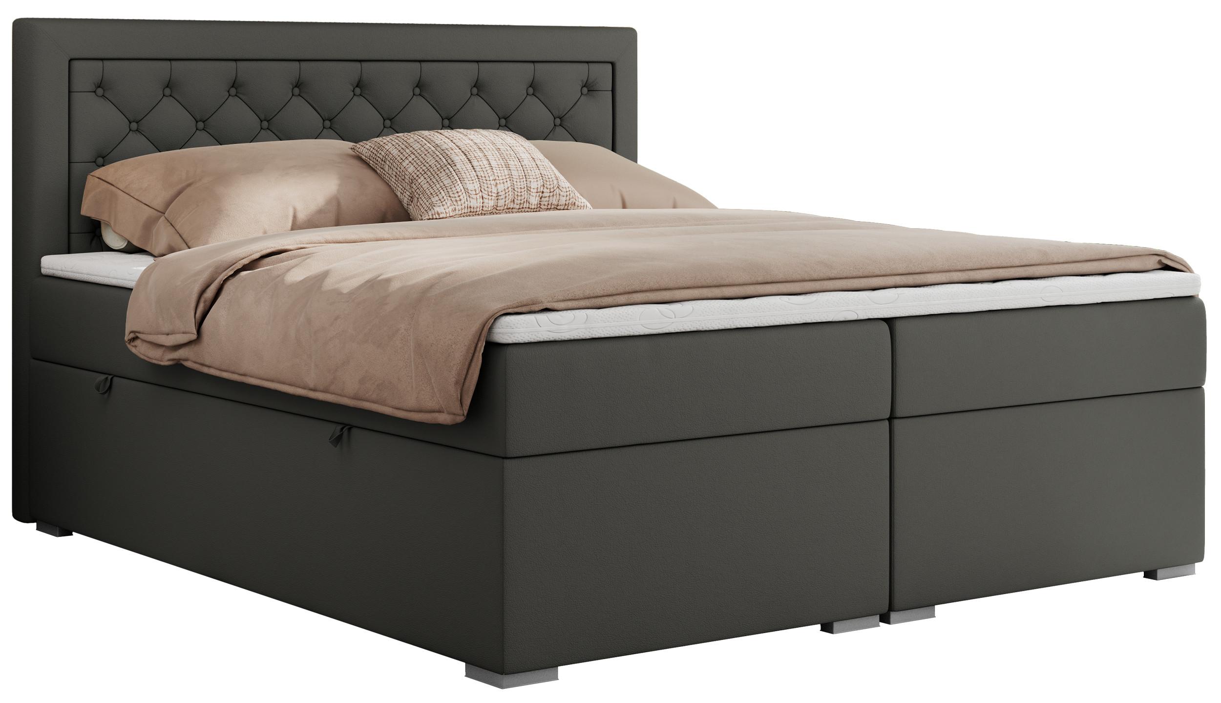 BOXBETT JASIR 120/200 - Dunkelgrau Kunstleder - H4 - Dunkelgrau, Holz/Textil (120/200cm) - MKS