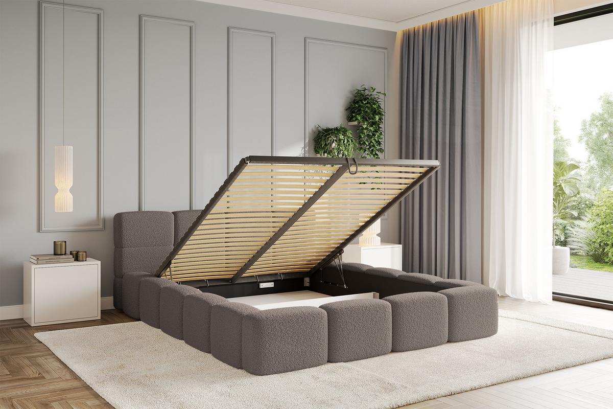 POLSTERBETT mit Bettkasten und Lattenrost, Bett mit Matratze H3/H4, Kopfteil, Boxbett, Doppelbett mit Stauraum - NATA-v1 140x200 Braun - Braun, Holzwerkstoff/Textil (140/200cm) - ALTDECOR