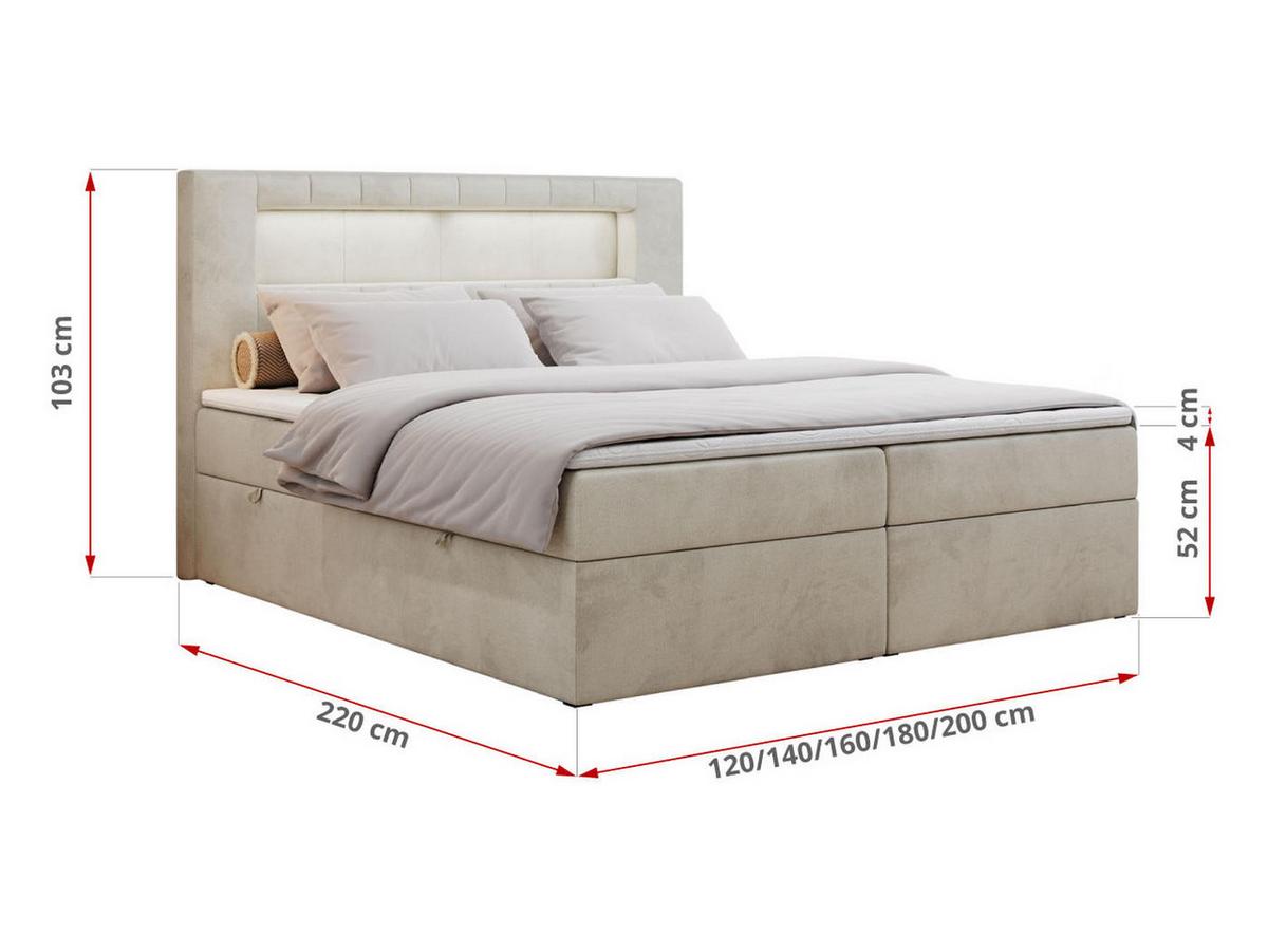 BOXBETT GOLD-5 LED 160/200 Beige Velvet - H3 - Beige, Holz/Textil (160/200cm) - MKS