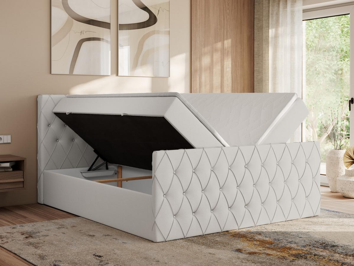 BOXBETT MIREN DUO 140/200 - Weiß Kunstleder - H3 - Weiß, Holz/Textil (140/200cm) - MKS