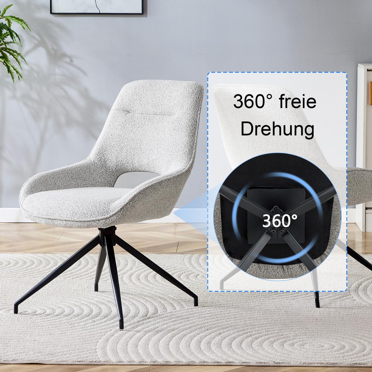 ESSZIMMERSTUHL 2er Set 360° Drehbar Beigegrau Stoff & Schwarzes Metallgestell - Greige, Textil (50/87/50cm) - Urban Meuble