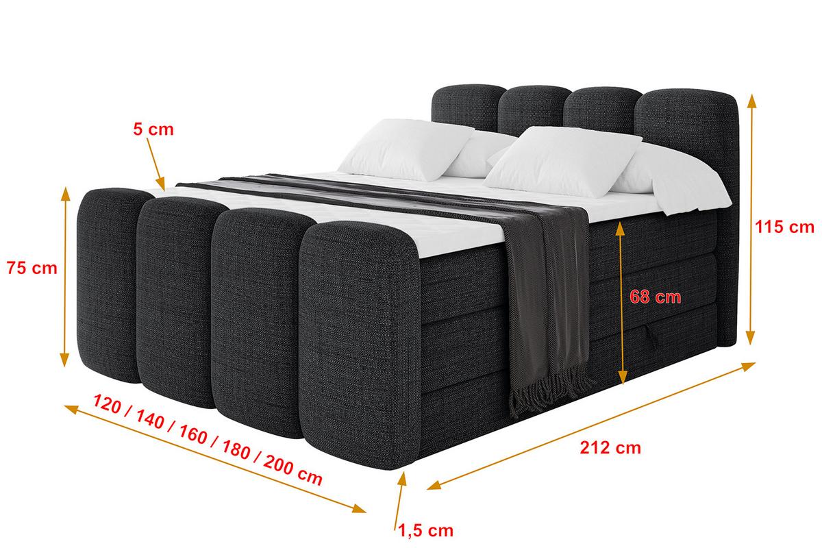 BOXBETT mit Matratze H3|H4 und Lattenrost - NINA-Z KING - 180x200 cm Aragon - Schwarz - Schwarz, Holzwerkstoff (180/200cm)