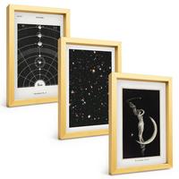 BILDER SET 3er Set - 20x30 cm Goldrahmen - Nachtdarstellung des Sonnensystems - Goldfarben, Kunststoff (20/30cm) - TULUP