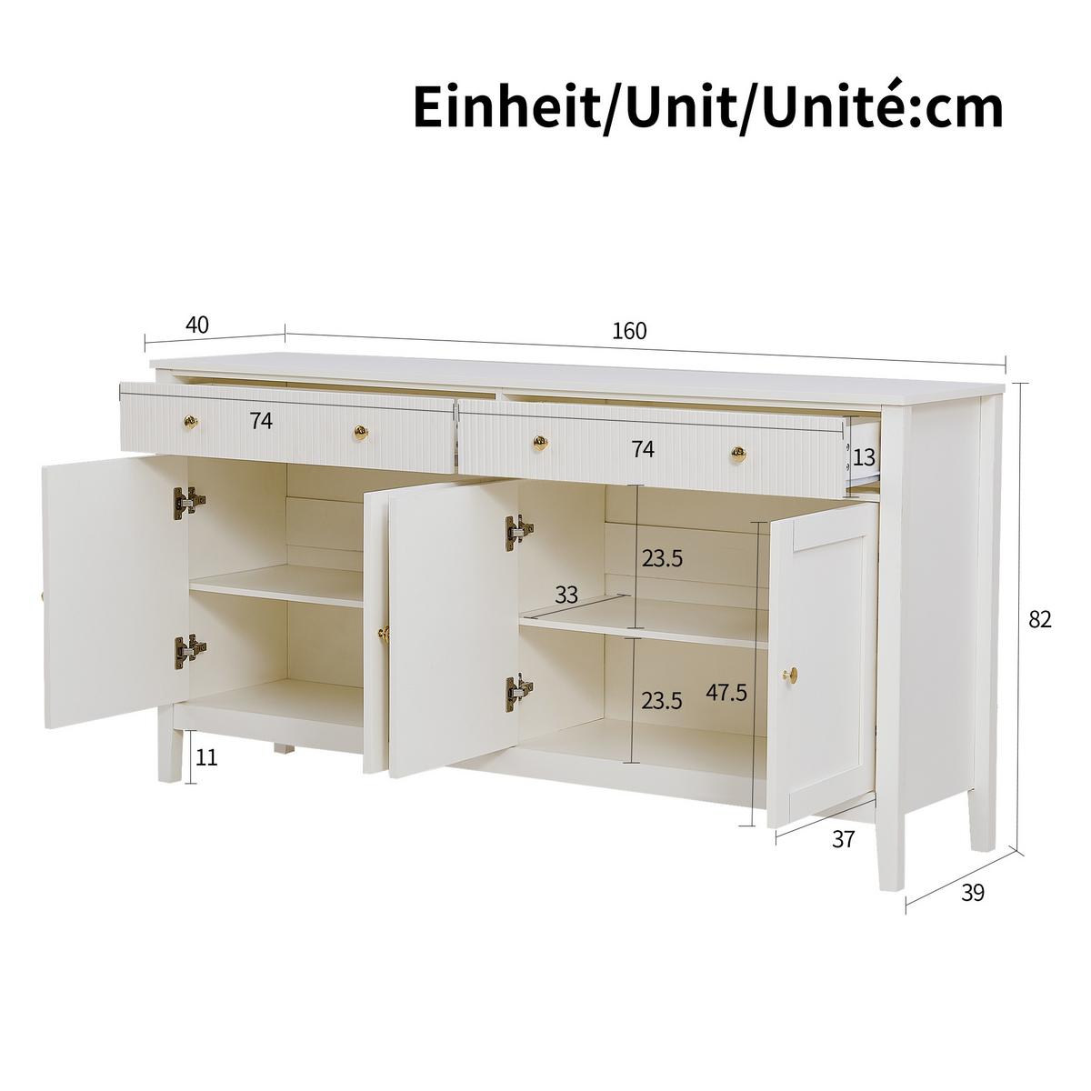 SIDEBOARD aus mattweißem MDF, mit 4 Türen und 2 Schubladen - Weiß, Holzwerkstoff (160/82/40cm) - Urban Meuble
