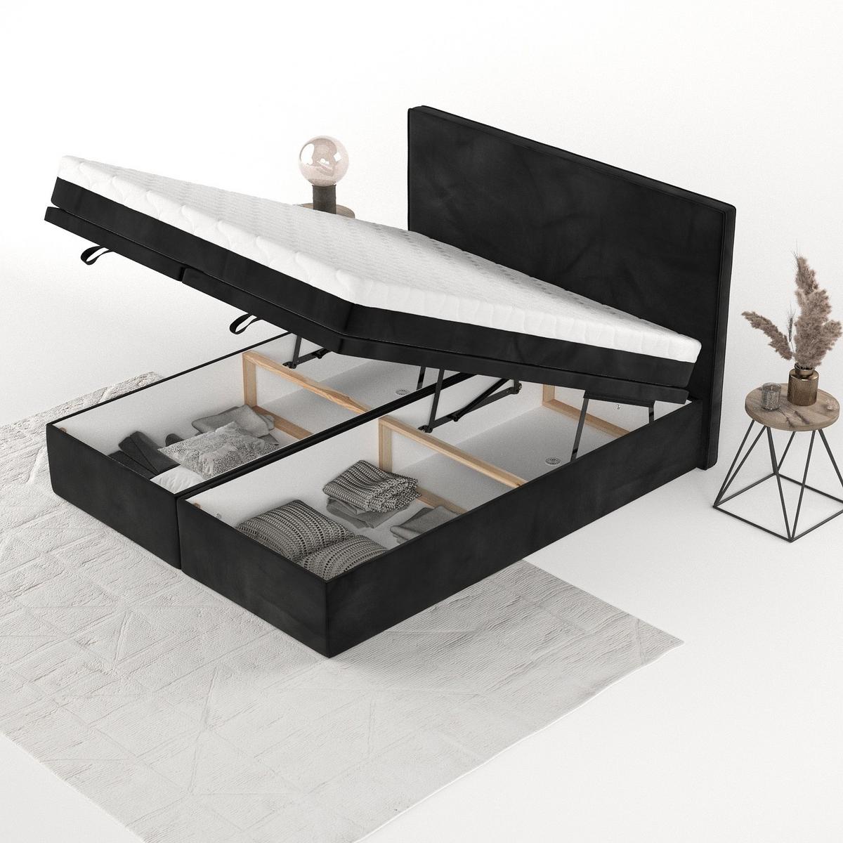 BOXBETT Zalla 200/200 cm Schwarz im Kronos Stoff - Schwarz, Holz/Holzwerkstoff (200/200cm) - AltaBeds