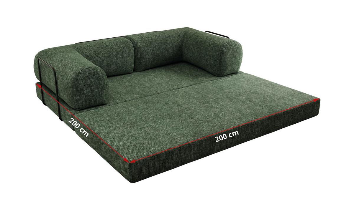 3-SITZER SOFA ORSETTO - Dunkelgrün Schenille grob gewebt - Dunkelgrün/Schwarz, Textil/Metall (200/70/100cm) - MKS
