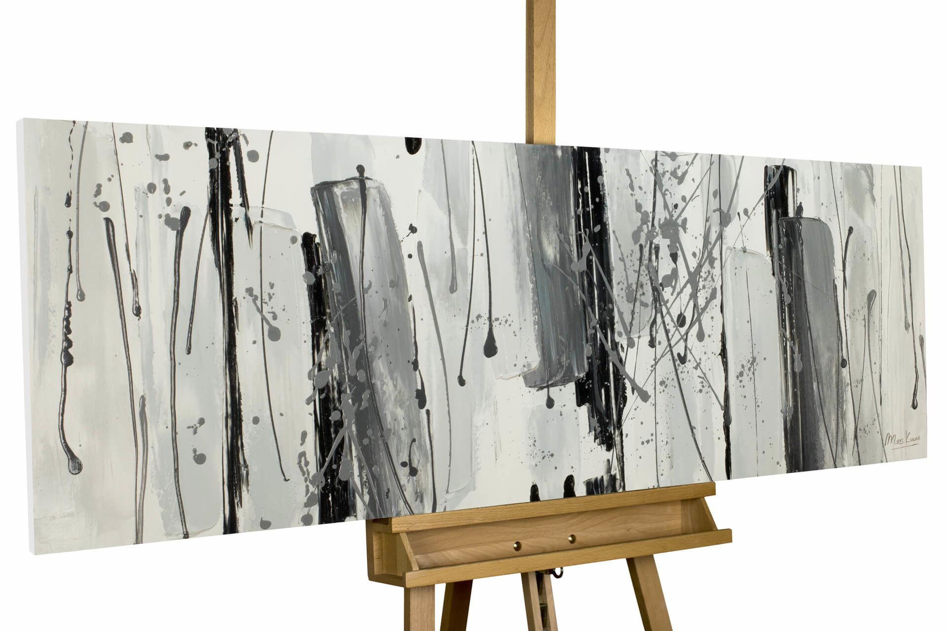 ACRYLBILD HANDGEMALT 150/50 cm - Schwarz/Grau, Holz/Textil (150/50cm) - KUNSTLOFT