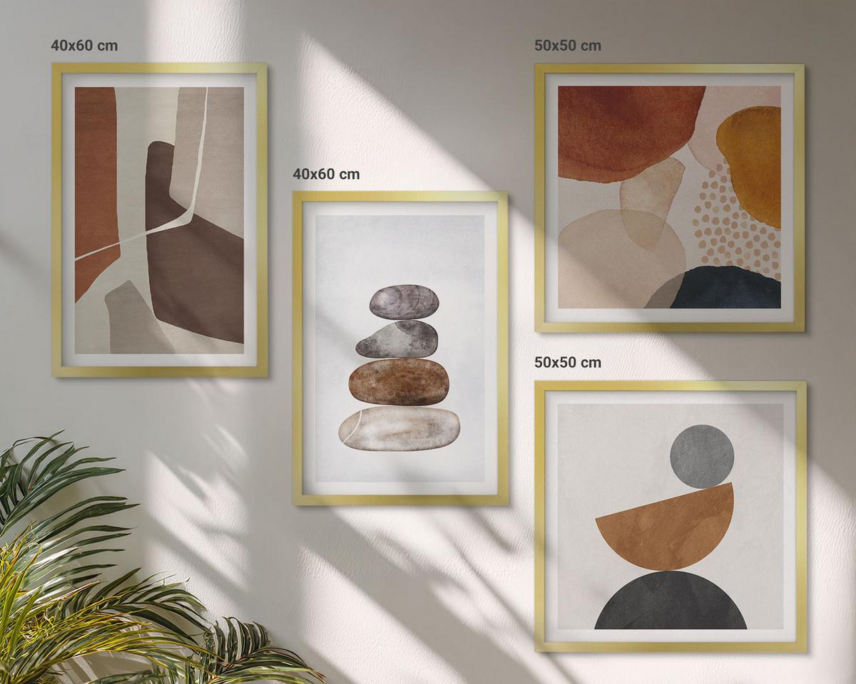 BILDER SET 4er Set - 50x50 cm & 40x60 cm Goldrahmen - Abstrakte Malerei Dekorationen - Goldfarben, Kunststoff (50/50cm) - TULUP