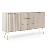 SIDEBOARD Salvia 2T 3S Beige, Gold 168/87/39 cm – mit geriffelten Fronten und hohen Beinen - Beige/Goldfarben, Holzwerkstoff/Metall (168/87/39cm) - AX Living