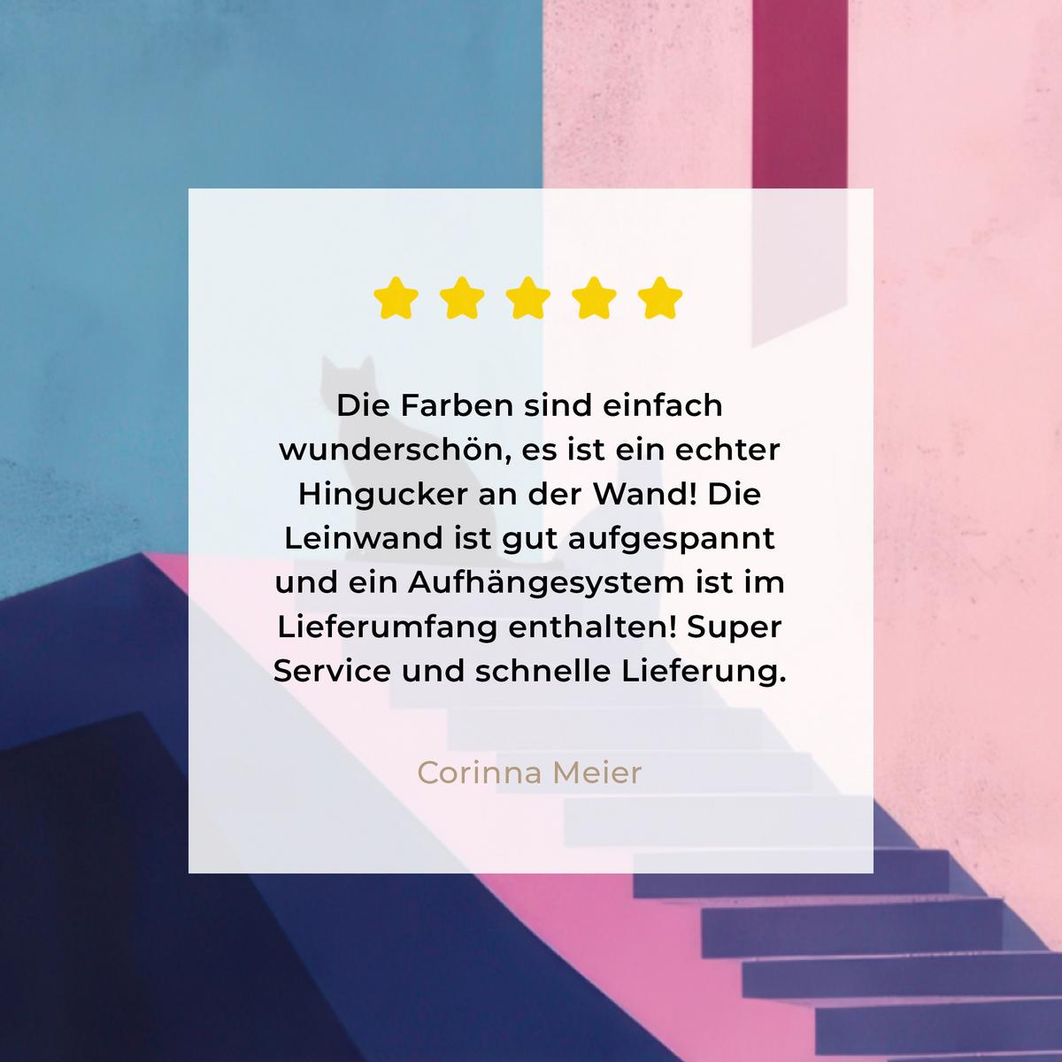 LEINWANDBILD Katze - Treppe - Gebäude - Schattenkontraste Deko Wohnzimmer 20x20 cm - Dunkelblau, Textil (20/20cm) - MuchoWow