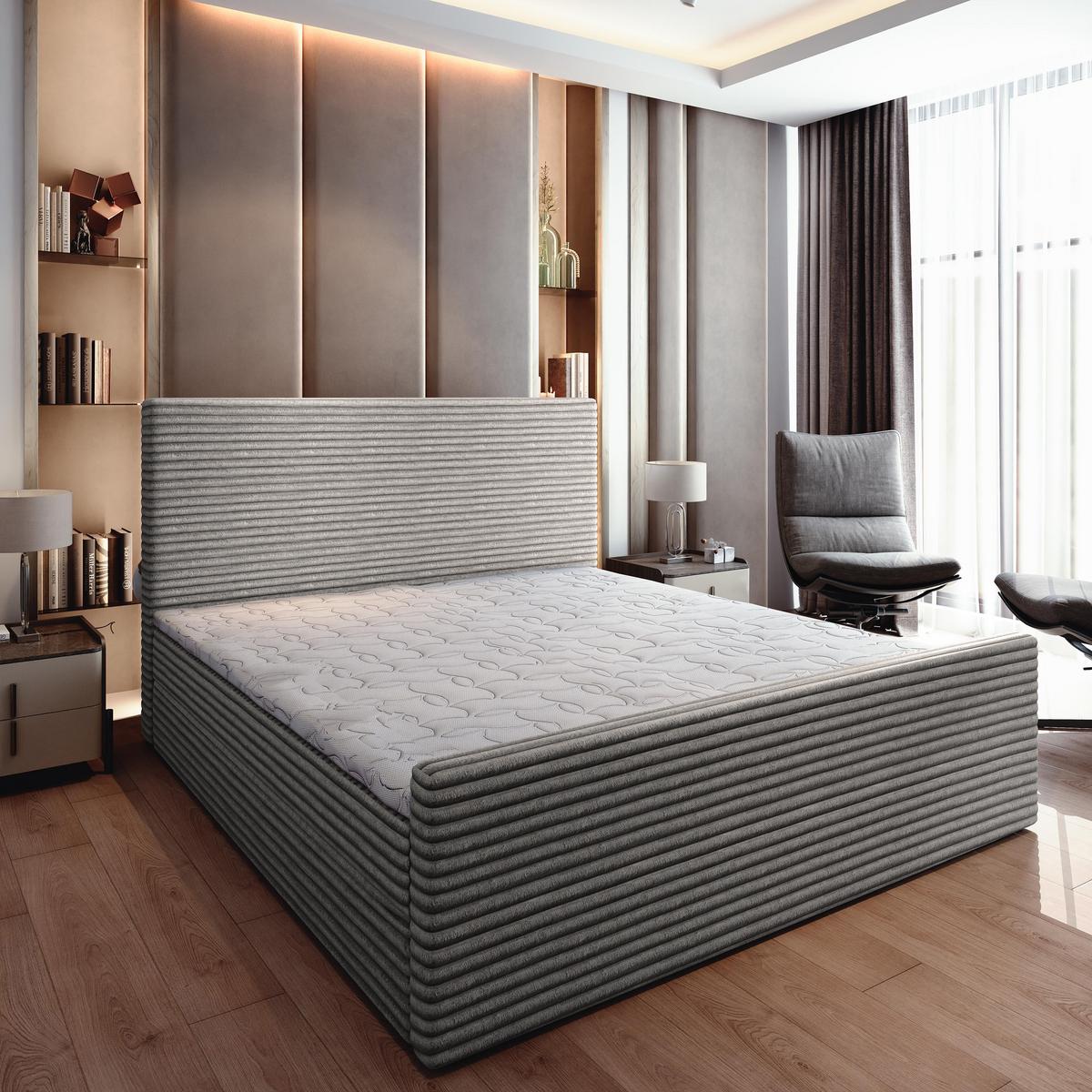 BOXBETT BRENTO 160x200 cm mit Matratze und Topper - Hellgrau - Hellgrau, Holz (160/200cm) - MASSENO