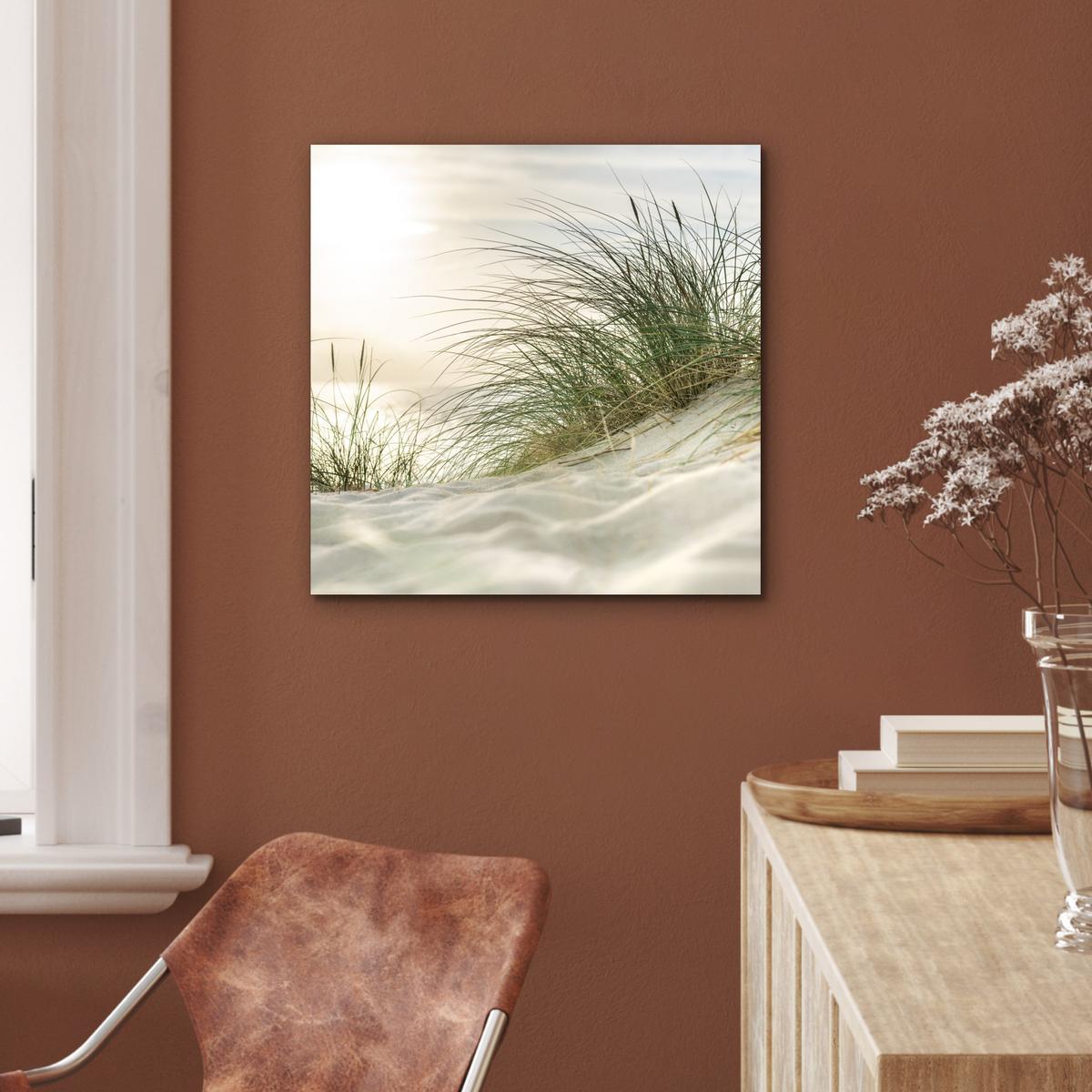 METALLBILD Dünen mit Strandhafer in der Sonne des Nationalparks Schleswig-Holsteinisches Wattenmeer 50x50 cm - Creme, Metall (50/50cm) - MuchoWow