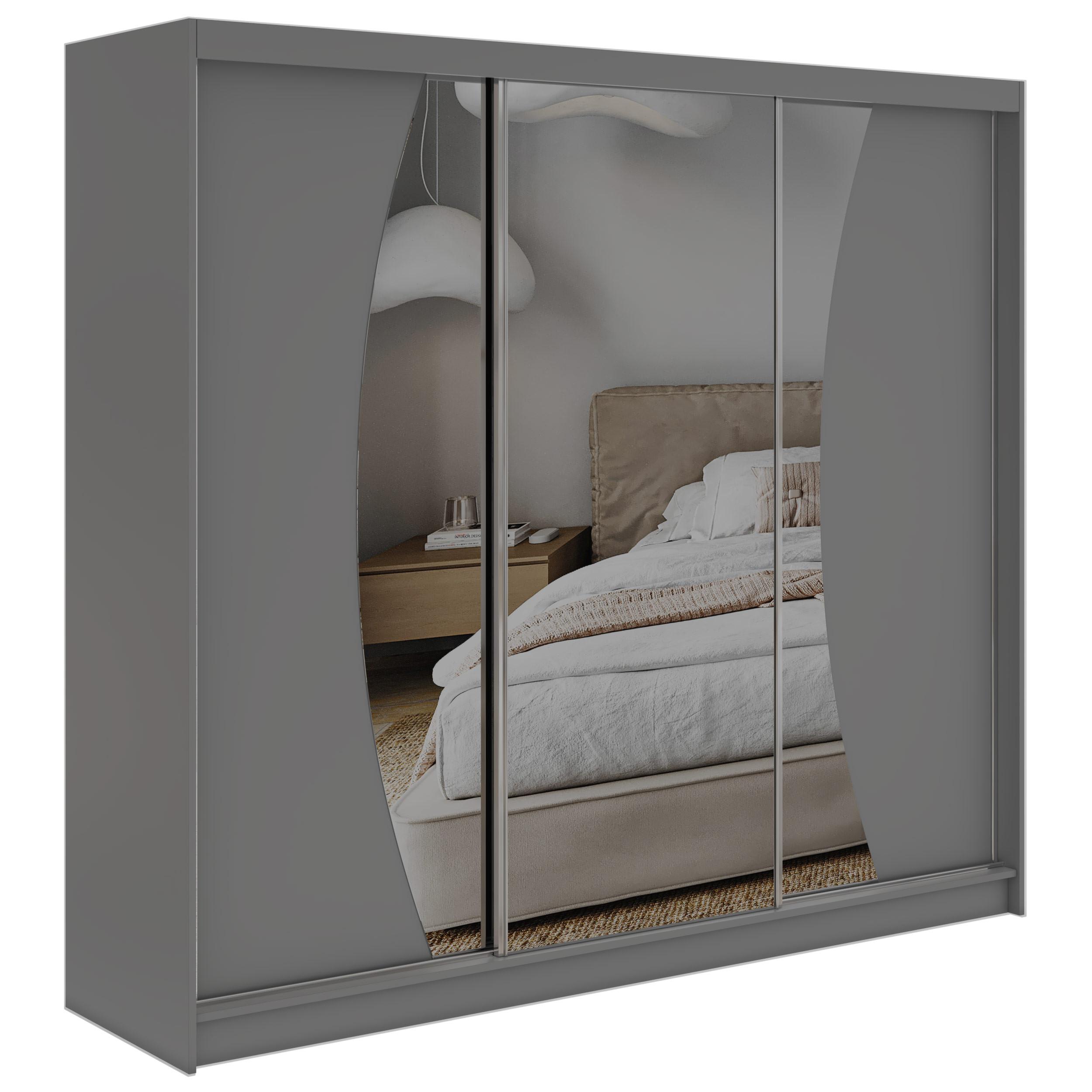 SCHWEBETÜRENSCHRANK 240 - VERONA - Grau mit Spiegel - Alufarben/Grau, Holzwerkstoff/Metall (240/216/61cm) - MKS