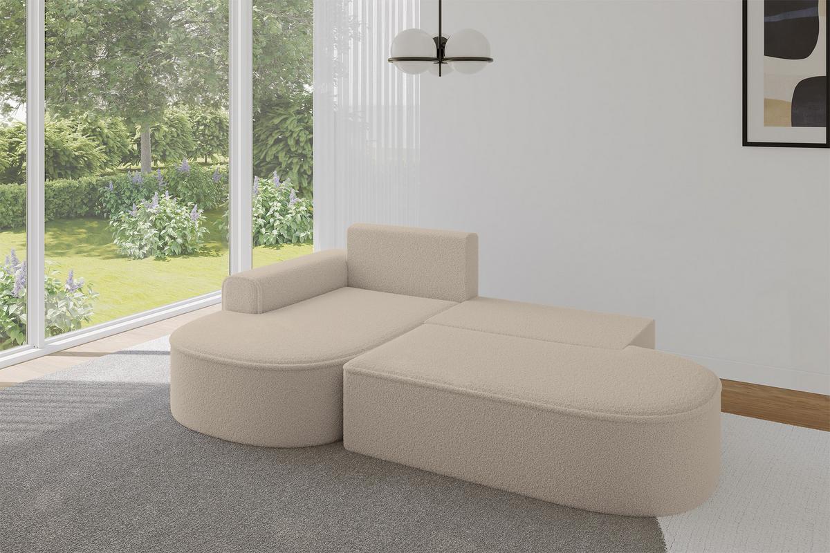 ECKSOFA mit Schlaffunktion und Bettkasten Ottomane Links MARI-L1-S - 283x167x73 cm Dunkelbeige Bouclé - Hellbraun/Schwarz, Holzwerkstoff/Kunststoff (283/167cm) - ALTDECOR