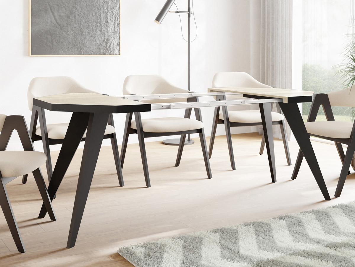ESSTISCH Diamond Black achteckiger ausziehbarer, Sonoma Eiche 100-200/100/76 cm - Schwarz/Sonoma Eiche, Holz/Holzwerkstoff (100/200/77cm) - WFL GROUP