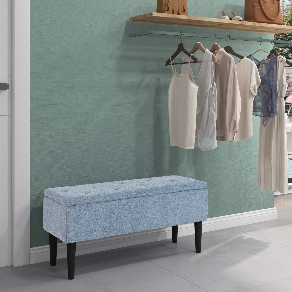 TRUHENBANK mit Klappdeckel, Samt, Blau - Blau, Kunststoff (38/45/95cm) - HOMCOM