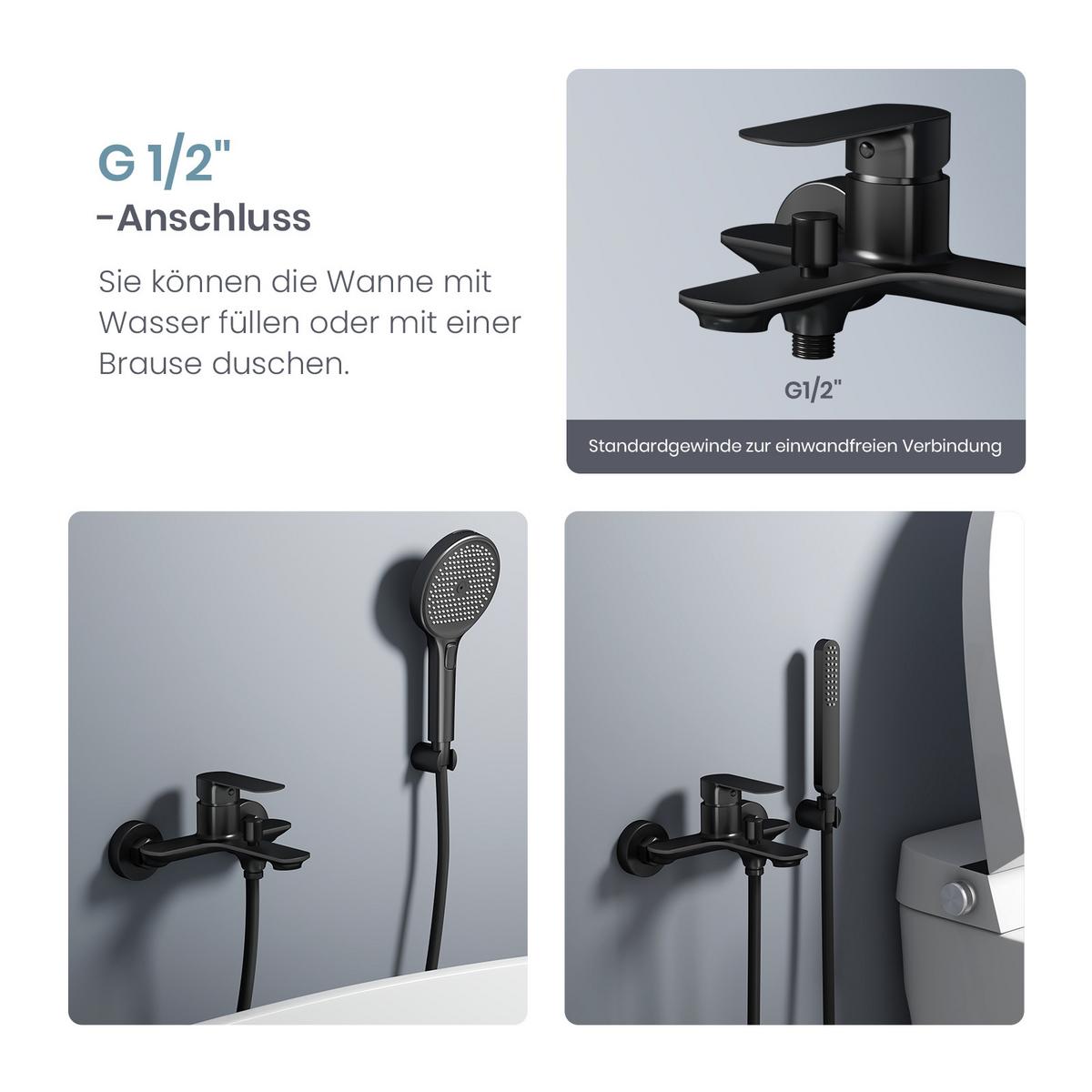 DUSCHARMATUR Schwarz Matt 21,2/18,3 cm - Schwarz, Metall (18/11/21cm) - EMKE