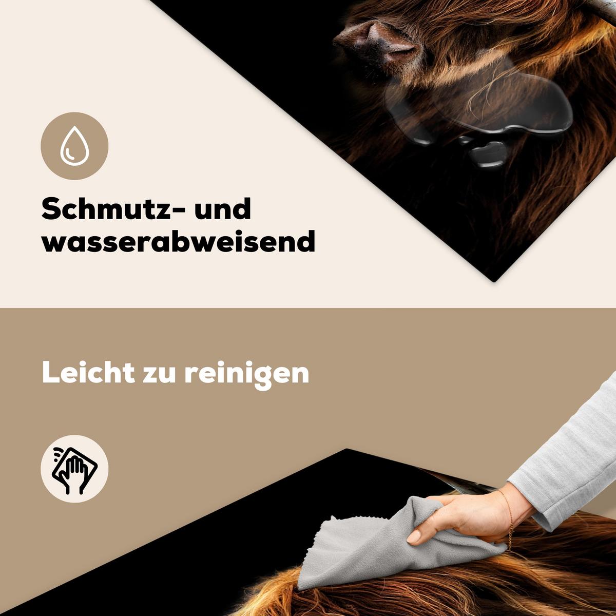 HERDABDECKPLATTE Schottischer Highlander - Hörner - Schwarz - Tiere - Natur - Wild - Kuh Induktionsmatte 78x78 cm - Cognac, Kunststoff (78/78/0.2cm) - MuchoWow