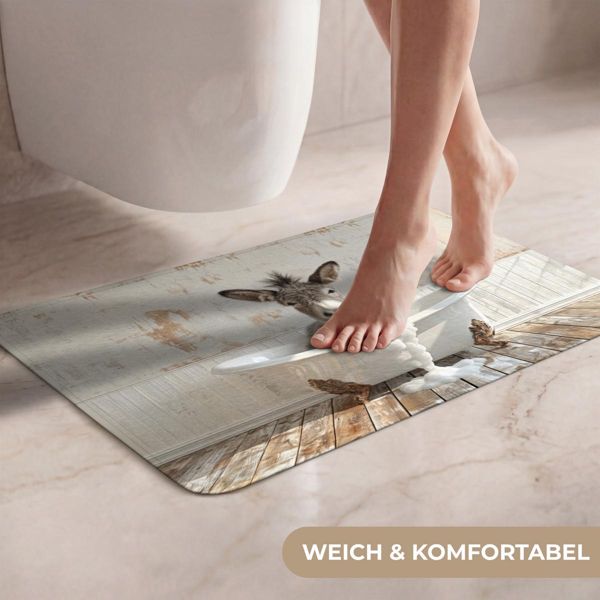 WC-VORLEGER Esel - Tiere - Badewanne - Schaumstoff Toilettenvorleger 60x40 cm - Creme, Textil (60/1cm) - OnlyWow