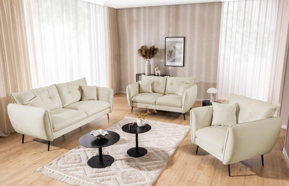 2-SITZER-SOFA Nordloft Beige Samt - Beige/Schwarz, Holz/Textil (174/86/100cm) - S-Style Möbel