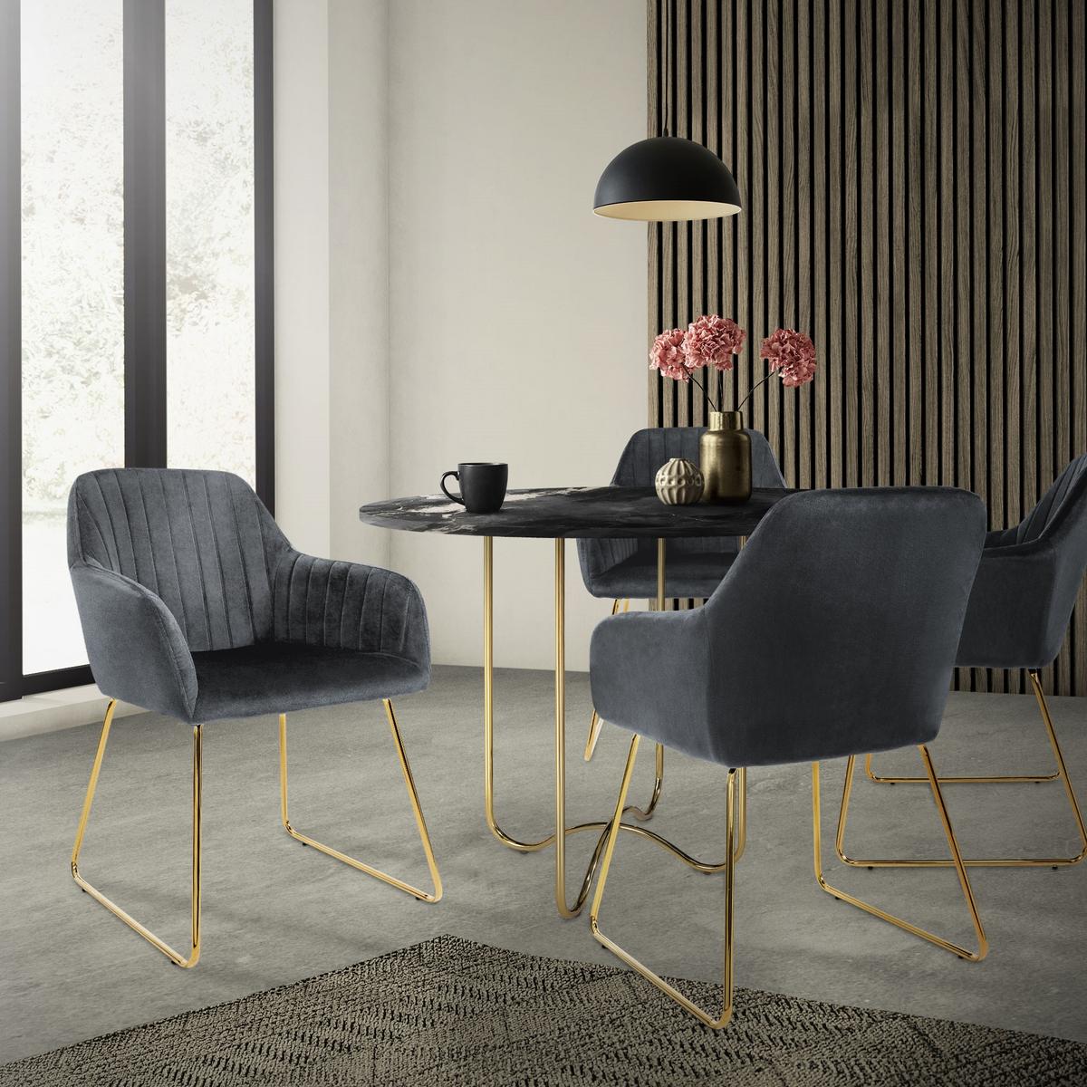 ESSZIMMERSTÜHLE 4er Set Grau Samt - Goldfarben/Grau, Textil/Metall (60/82/57cm) - ML-DESIGN