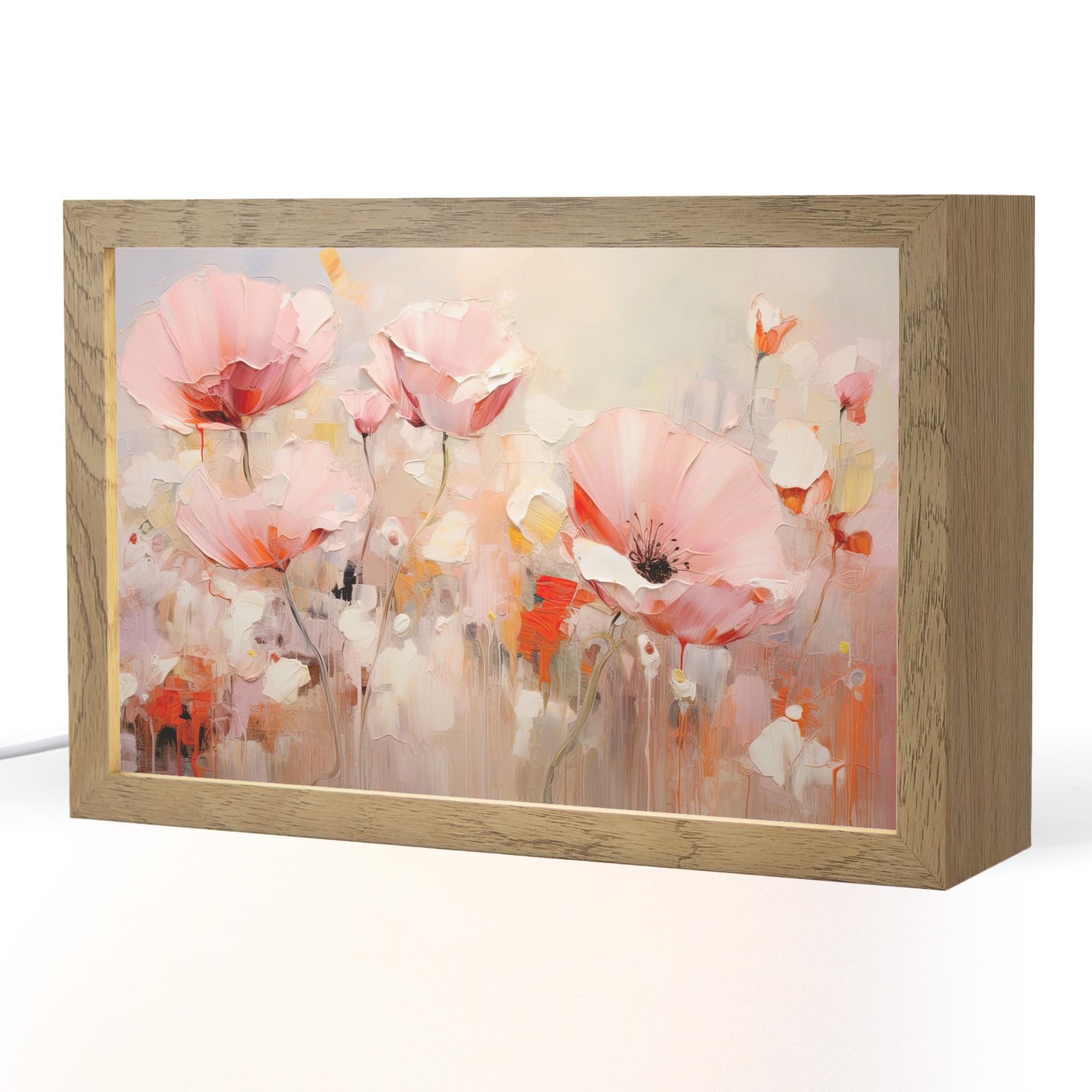 TISCHLEUCHTE Blumen - Aquarell - Rosa - Abstrakt - Kunst 30x20 cm - Anthrazit, Holzwerkstoff (8/30/20cm) - OnlyWow