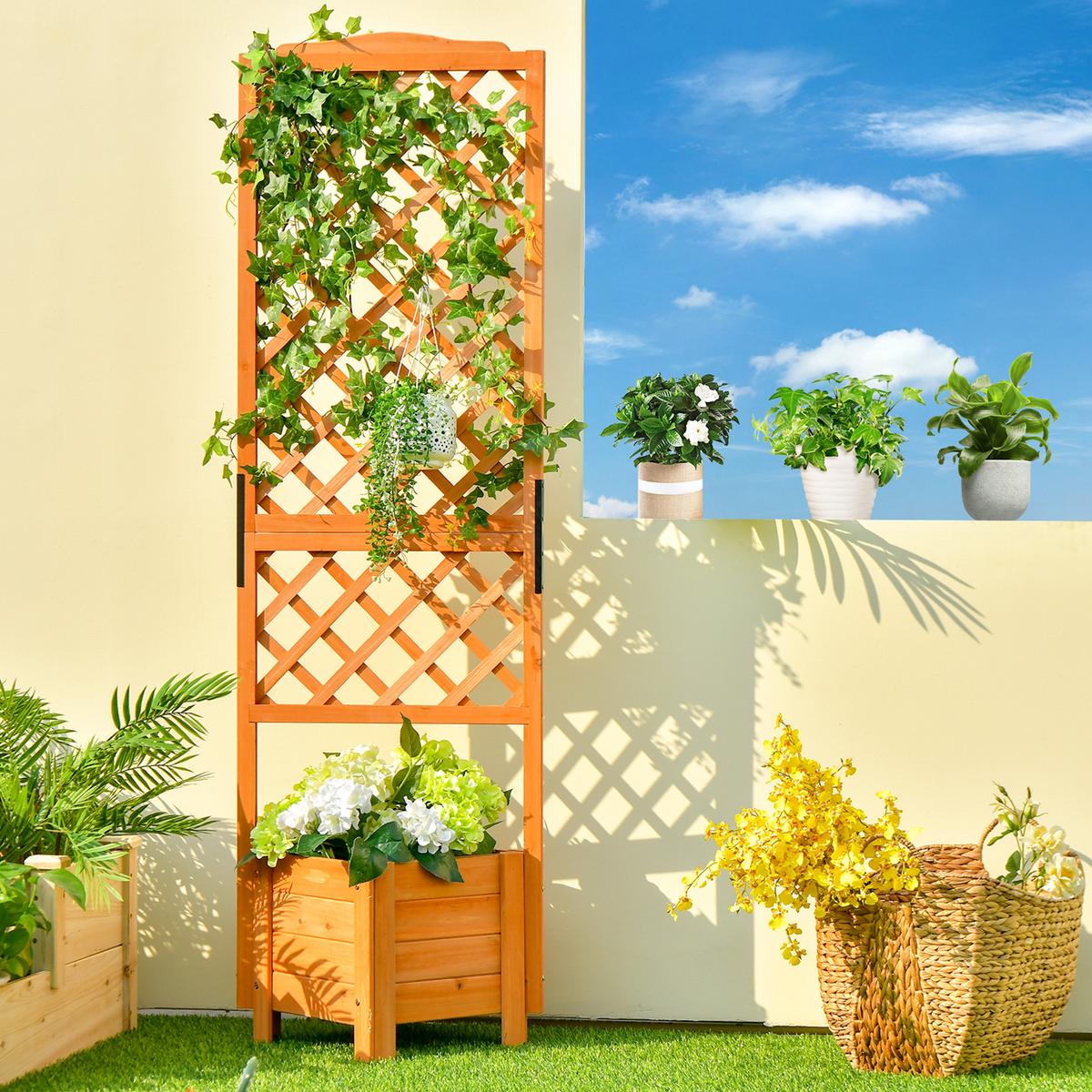 BLUMENKASTEN mit Rankgitter Orange - Orange, Holz (55/180/52cm) - COSTWAY