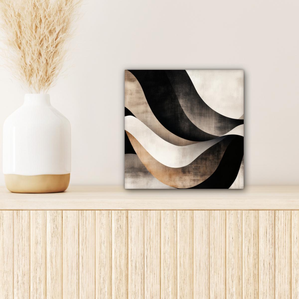LEINWANDBILD Abstrakt - Wellen - Schwarz - Verwittert Deko Wohnzimmer 20x20 cm - Trüffeleichefarben, Textil (20/20cm) - MuchoWow