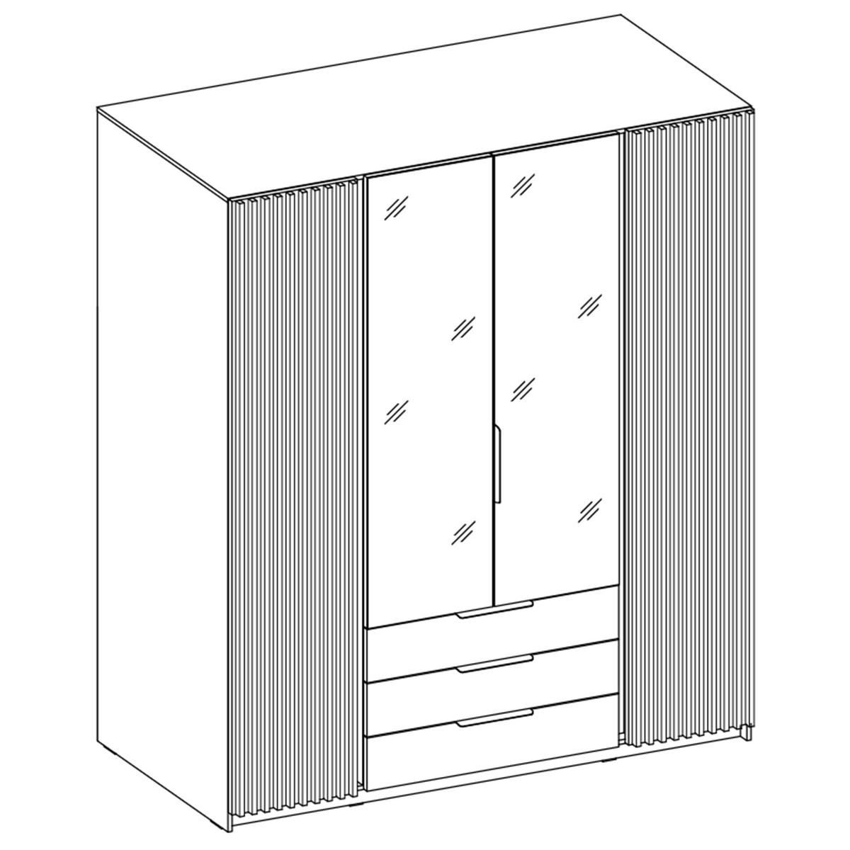 KLEIDERSCHRANK Nehir Korpus Eiche Evoke, Front Eiche Evoke/Schwarz 200 cm - 4T3S Modern mit Schubladen, Lamellentüren außen und Spiegeln mittig - Eichefarben, Holzwerkstoff/Kunststoff (200/239/61.9cm) - AX Living