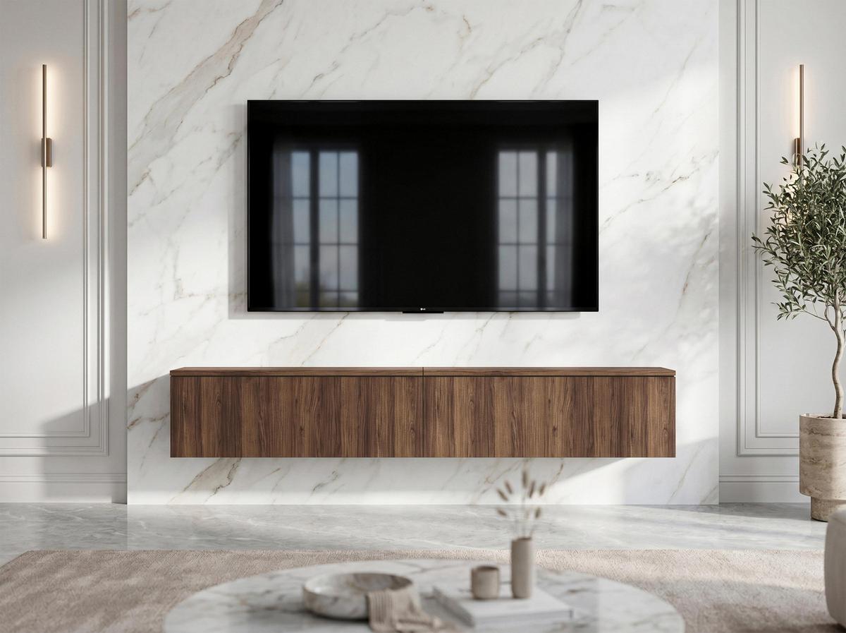LOWBOARD Barvo 2x100 Nussbaum Warmia 200/34/32 cm – hängendes TV-Board - Nussbaumfarben, Holzwerkstoff (200/34/32cm) - AX Living