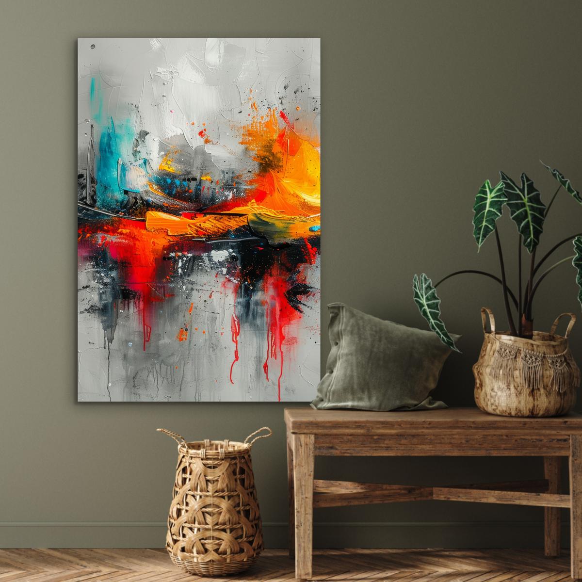 METALLBILD Moderne Kunst - Orange - Grau - Abstrakt 80x120 cm - Hellgrau, Metall (80/120cm) - MuchoWow