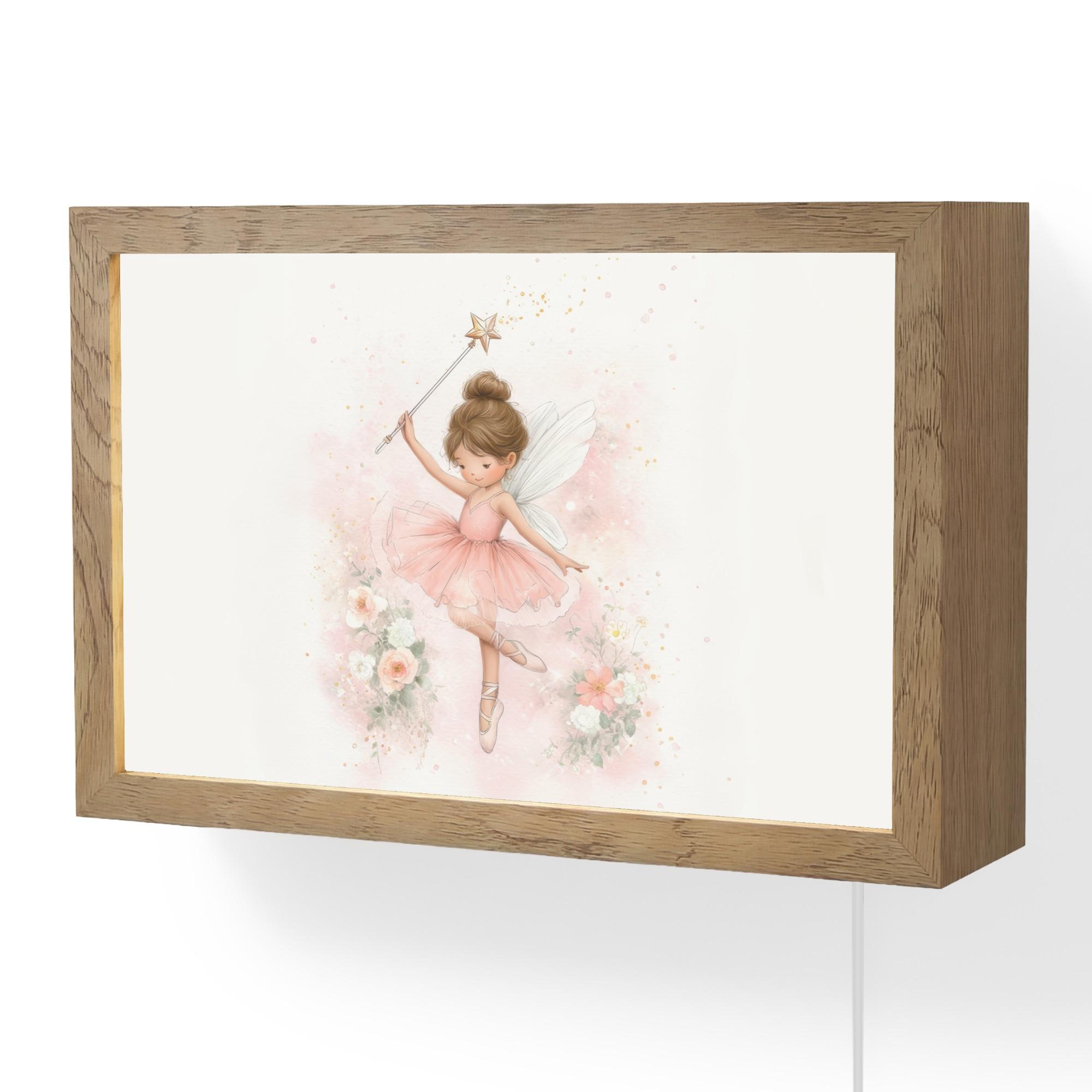 WANDLEUCHTE Ballerina - Fee - Blumen - Rosa 30x20 cm - Rosa, Holzwerkstoff (30/20/8cm) - OnlyWow