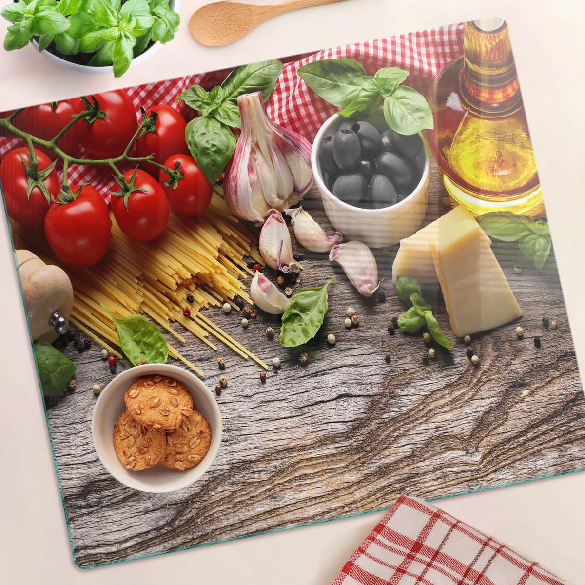 GLASPLATTE 60x52 cm Italienisches Essen - Multicolor, Glas (60/0.4/52cm) - TULUP