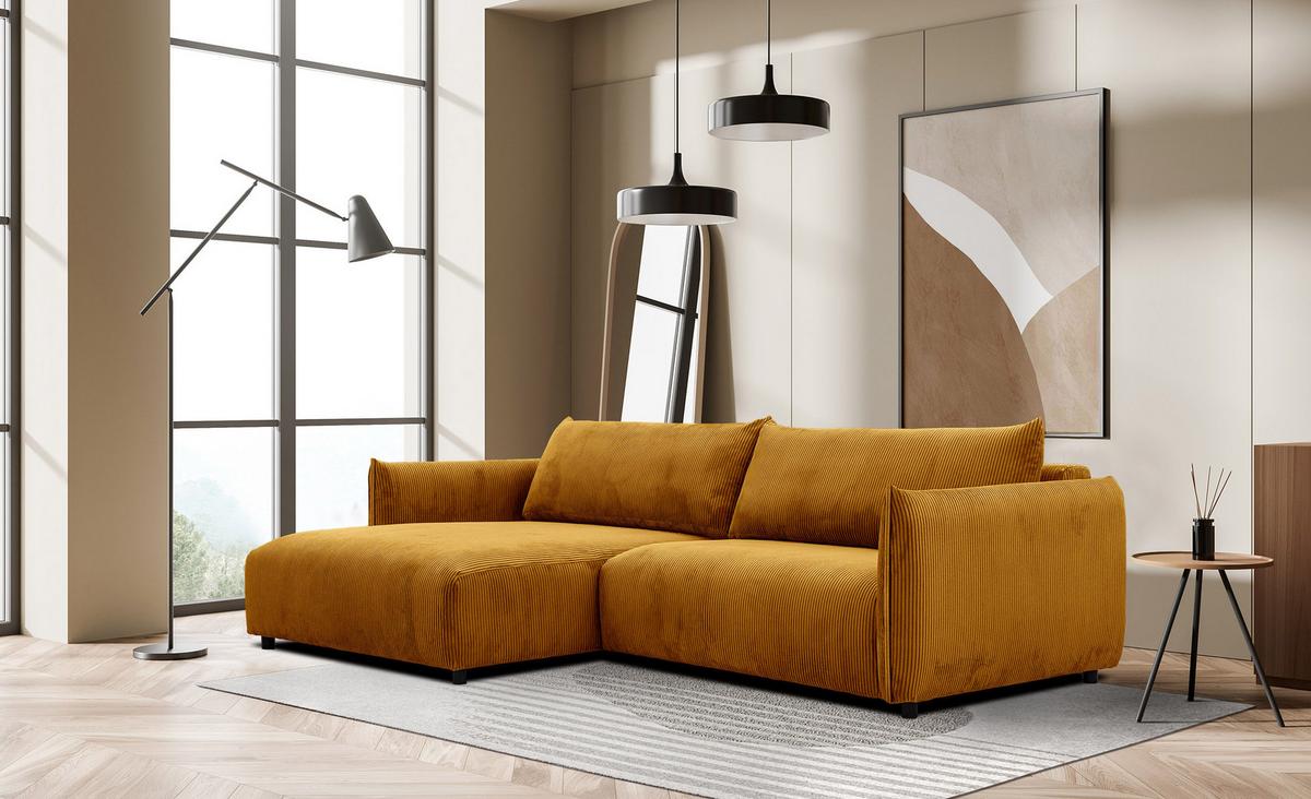 ECKSOFA TAUER 5-Sitzer, honig - Schwarz/Honig, Holzwerkstoff/Kunststoff (174/292cm) - Wozimo