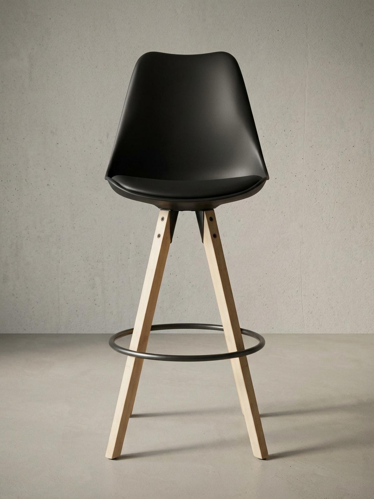 BARHOCKER Set - Ergonomisch Sitzschale, Holzbeine, Schwarz 45x45x113 cm - Beige/Schwarz, Holz/Kunststoff (45/113/45cm) - KADIMA DESIGN