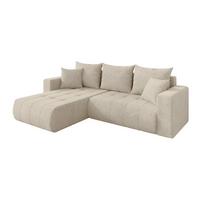 ECKSOFA mit Schlaffunktion Ottomane Links MILA-L 277x194x86 Creme Velours - Creme/Schwarz, Holzwerkstoff/Kunststoff (277/194cm) - ALTDECOR