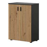 KOMMODE Eiche, grau 60 cm, Badschrank mit Rillen-Optik - Schwarz/Eiche Artisan, Holzwerkstoff/Kunststoff (60/81/30cm) - Inn.Furn