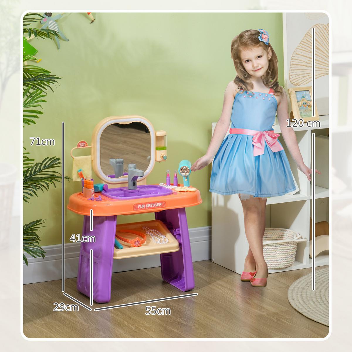 SCHMINKTISCH Kinder Frisiertisch mit Spiegel, LED Licht, Musik für 3-6 Jahre - Violett, Kunststoff (29/71/55cm) - AIYAPLAY