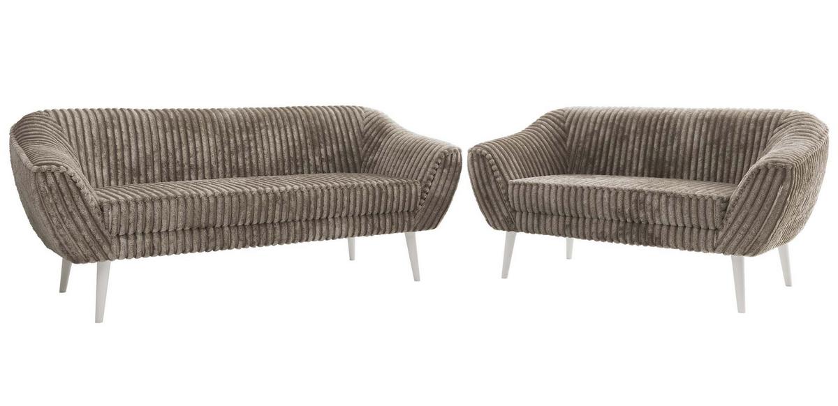 SITZGARNITUR PIRS 3+2 - Hellbraun Cord - Weiße Beine - Hellbraun/Weiß, Holzwerkstoff/Textil (180/75/74cm) - MKS