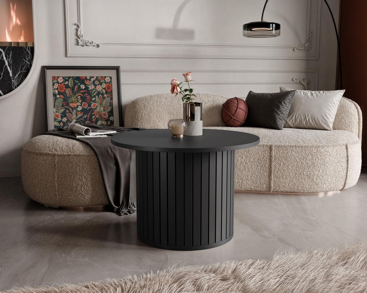 COUCHTISCH geriffelt, rund, Schwarz - Schwarz, Holzwerkstoff (70/70/46cm) - Idohome