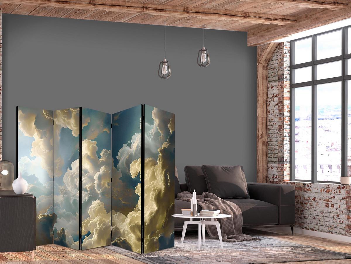 PARAVENT Akustik 5-tlg 225x172 cm Wolken 3D - Multicolor, Holz/Textil (225/172/3cm) - Muralo