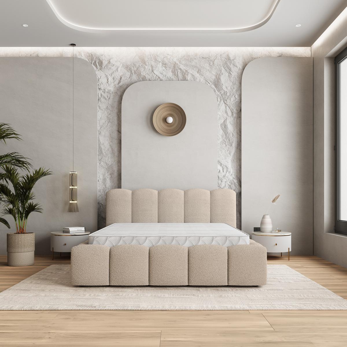 POLSTERBETT FALINA Q 120x200 cm mit Bettkästen - Beige - Beige, Holz/Textil - MASSENO