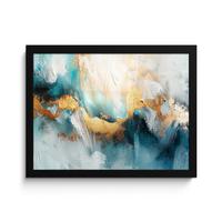 POSTER MIT RAHMENGERAHMTES BILD Abstrakt - Kunst - Gold - Blau 40x30 cm - Petrol, Papier (40/30cm) - MuchoWow